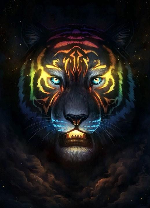 Erstaunliches Tiger Gesicht in der Galaxie - Diamond Painting