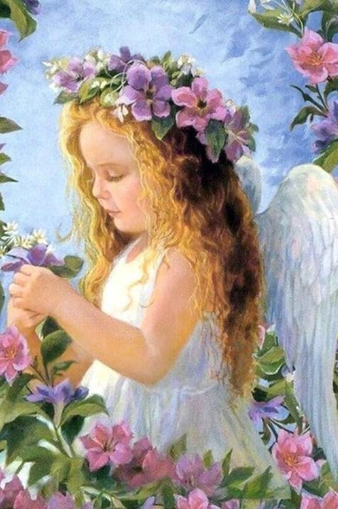 Engel Mädchen mit Blumen Krone - Diamond Painting