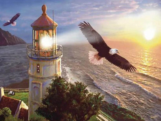Strand Leuchtturm & fliegende Adler - Diamond Painting