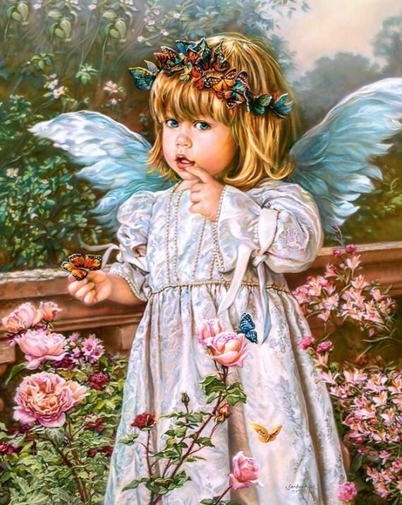Schönes Engelsmädchen mit Schmetterlingskrone - Diamond Painting