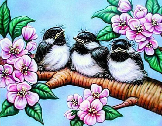 Vögel Babys & Blumen - Diamond Painting