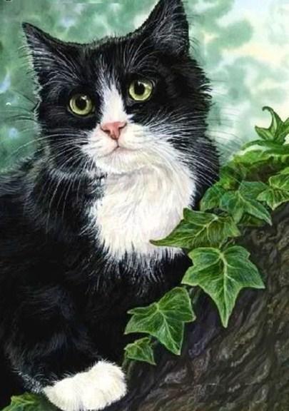 Schwarze Katze am Baum - Diamond Painting