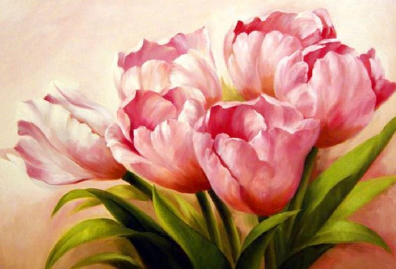 Ein Bündel rosa Tulpen - Farbe von Diamanten - Diamond Painting
