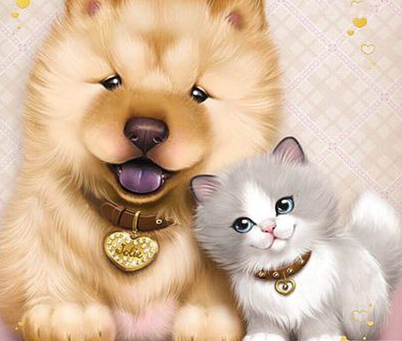 karikatur Hund & Katze - Diamond Painting