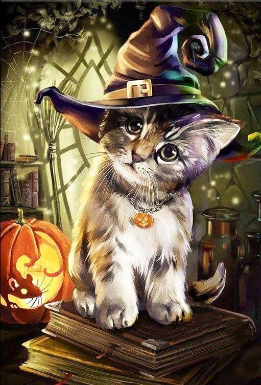 Katze feiert Halloween - Diamond Painting