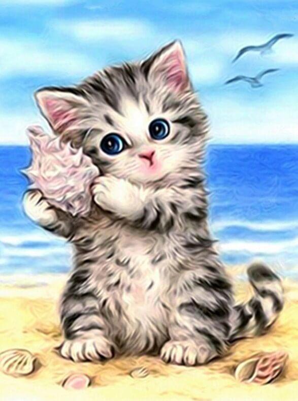 Malerei Kit für Katze am Strand - Diamond Painting