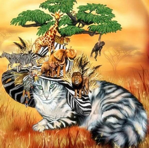 Katze in einem Safari-Hut - Diamond Painting