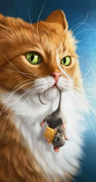 Katze mit Maus im Mund - Diamond painting - Diamond Painting