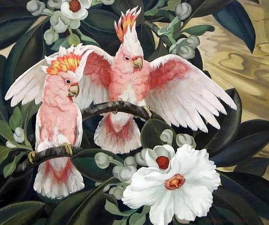 Nymphensittich Papageien & Blumen - Diamond Painting