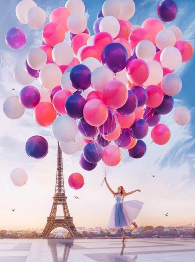 Bunte Luftballons & Eiffelturm - Diamond Painting