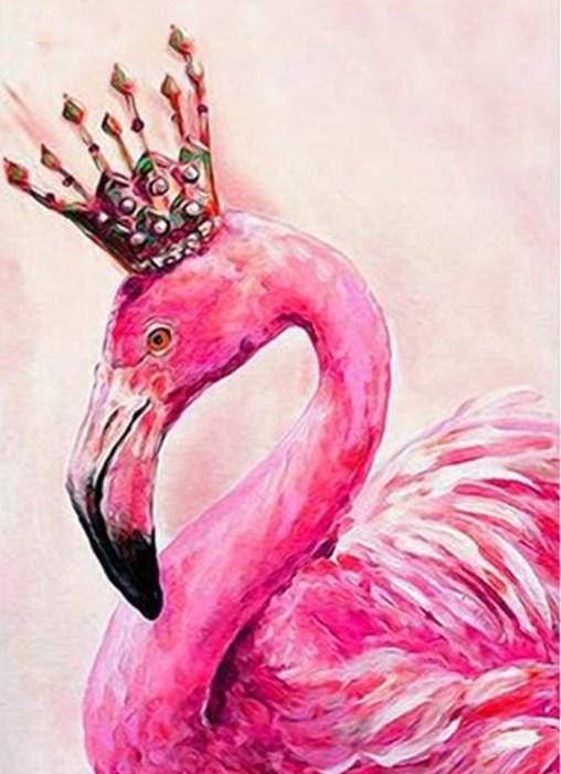 Gekrönter Flamingo - Farbe durch Diamanten - Diamond Painting