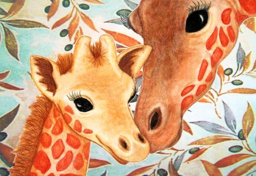 Niedliche Baby Giraffe & Mutter - Diamond Painting