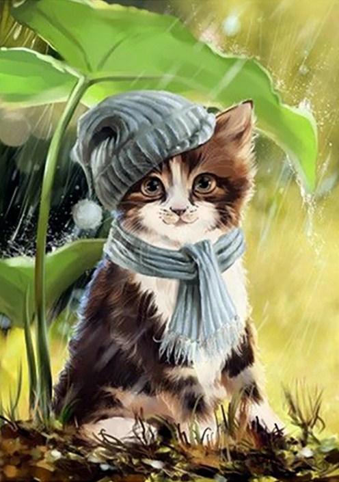 Nette Katze mit Mütze & Schal - Diamond Painting
