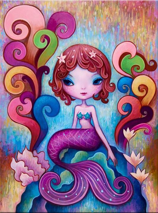 Nette kleine Meerjungfrau - Farbe durch Diamanten - Diamond Painting