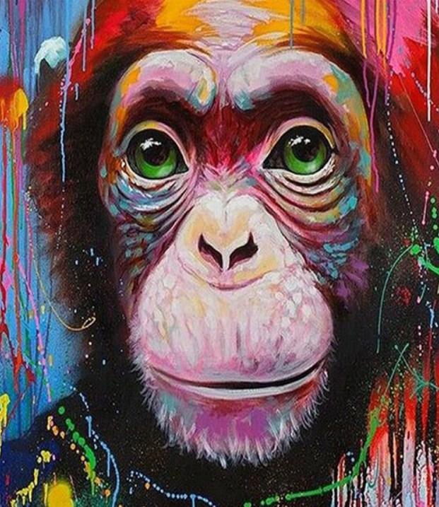 Netter Affe mit grünen Augen - Diamond Painting