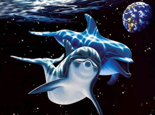 Delfine schwimmen im Weltraum - Diamond Painting