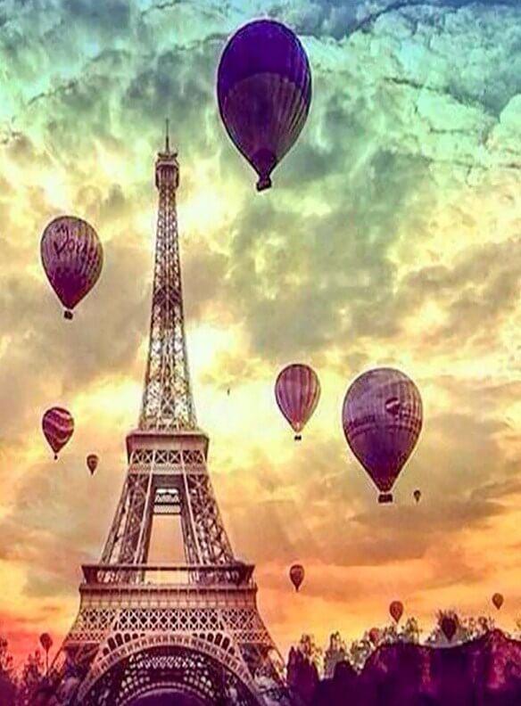 Eiffelturm & Heißluftballons - Diamond Painting