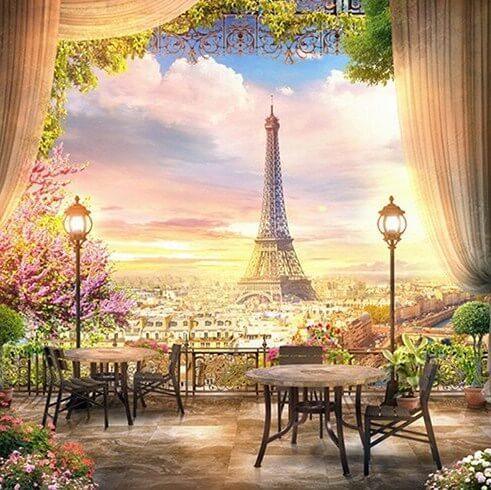 Blick auf den Eiffelturm von der Hotelterrasse - Diamond Painting