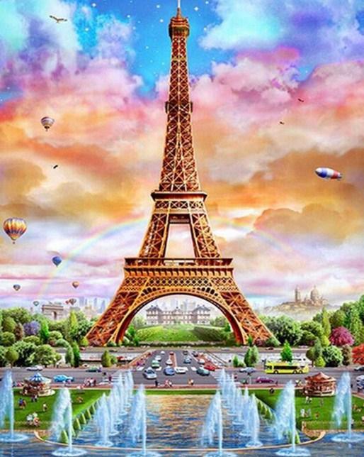 Eiffelturm & Wasserfontänen - Diamond Painting