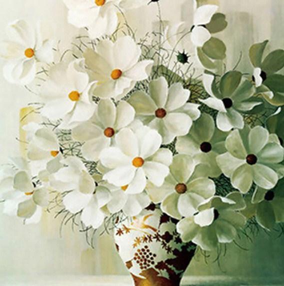 Elegante weiße Blumen in der Vase - Diamond Painting