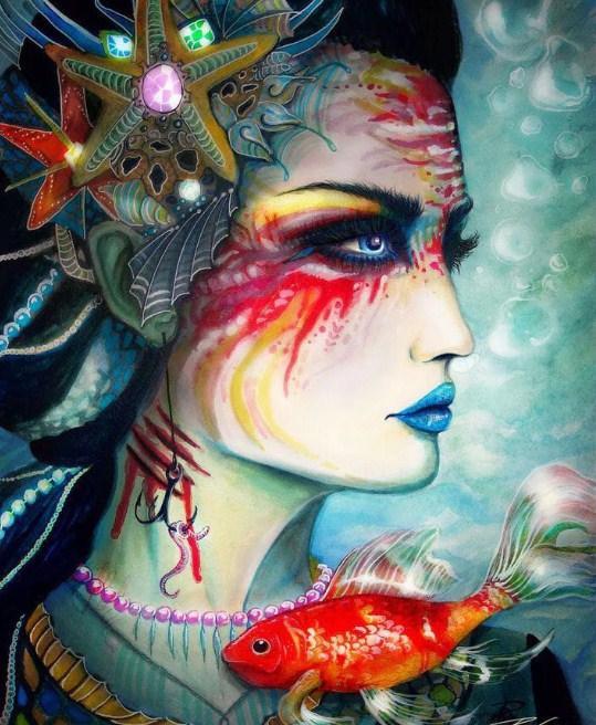 Fisch und Blumenkopf Frau Art - Diamond Painting
