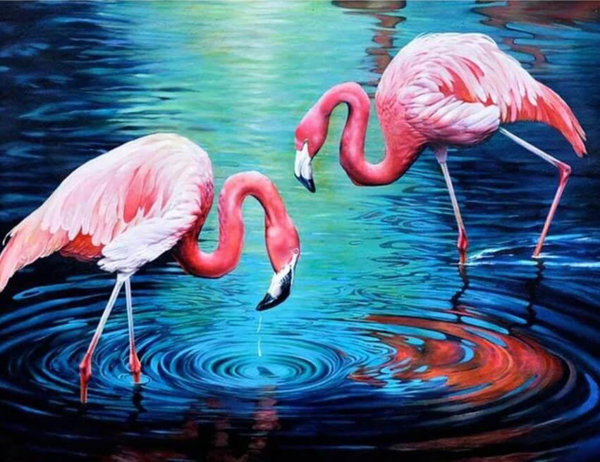 Flamingos Paar im Wasser - Diamond Painting
