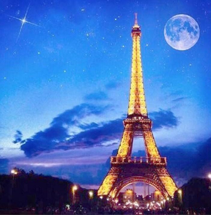 Vollmond & Eiffelturm Blick - Diamond Painting