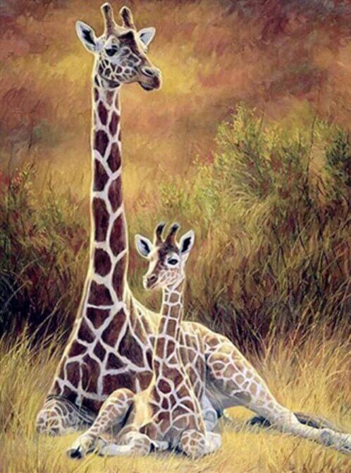 Giraffe & Babysitting im Wald - Diamond Painting