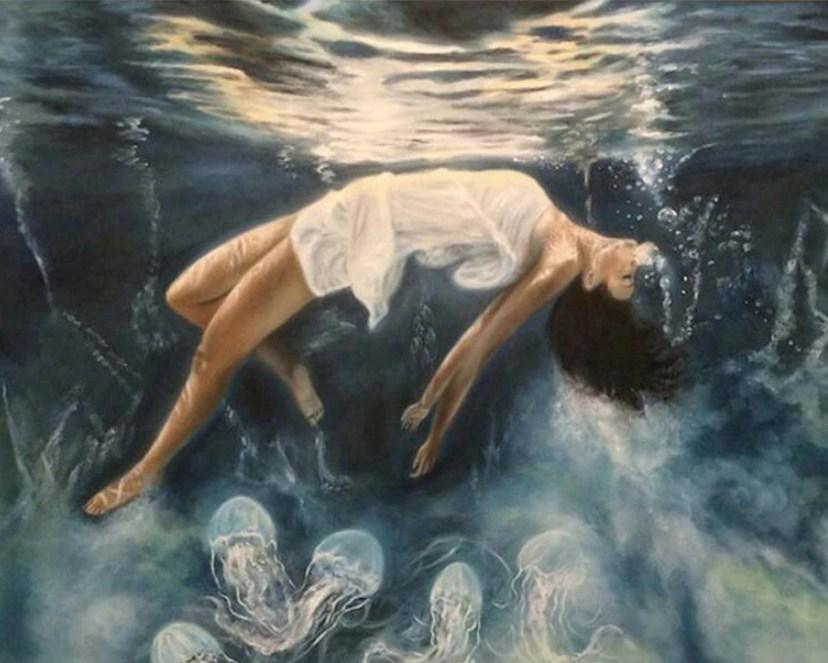 Mädchen, das im Wasser schwimm - Diamond Painting
