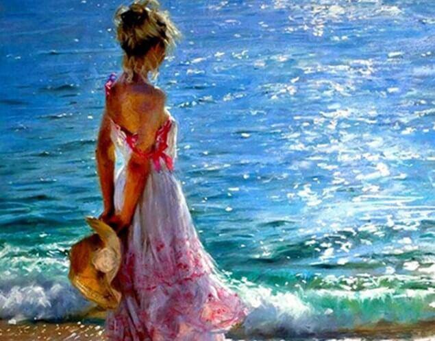 Mädchen, das das Meer schaut - Diamond Painting