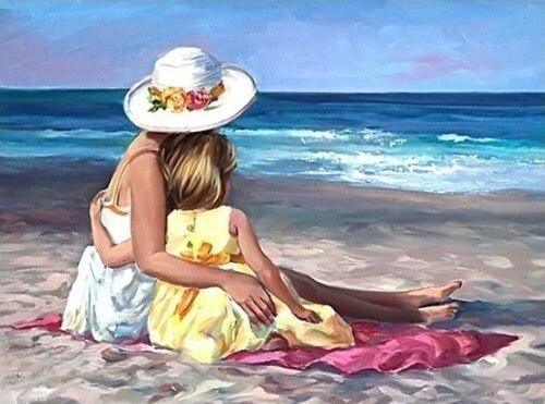 Mädchen und Mutter am Strand - Diamond Painting