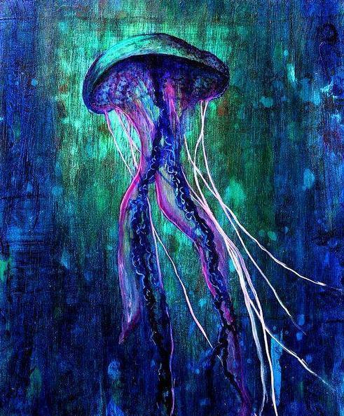 Im Dunkeln leuchtende Quallen DIY Diamond Painting - Diamond Painting