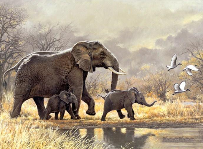 Glückliche Elefantenfamilie - Diamond Painting