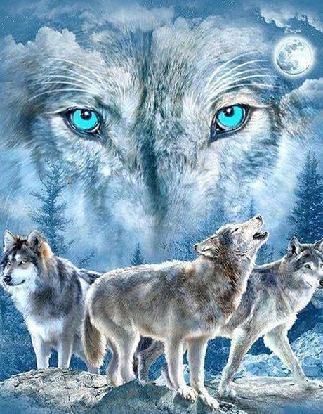 Heulende weiße Wölfe - Diamond Painting