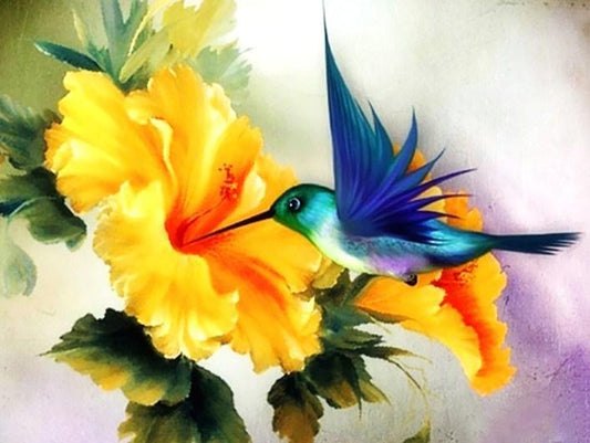 Kolibri & gelbe Blume - Diamond Painting