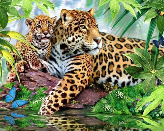 Jaguar mit Baby Diamond Painting - Diamond Painting
