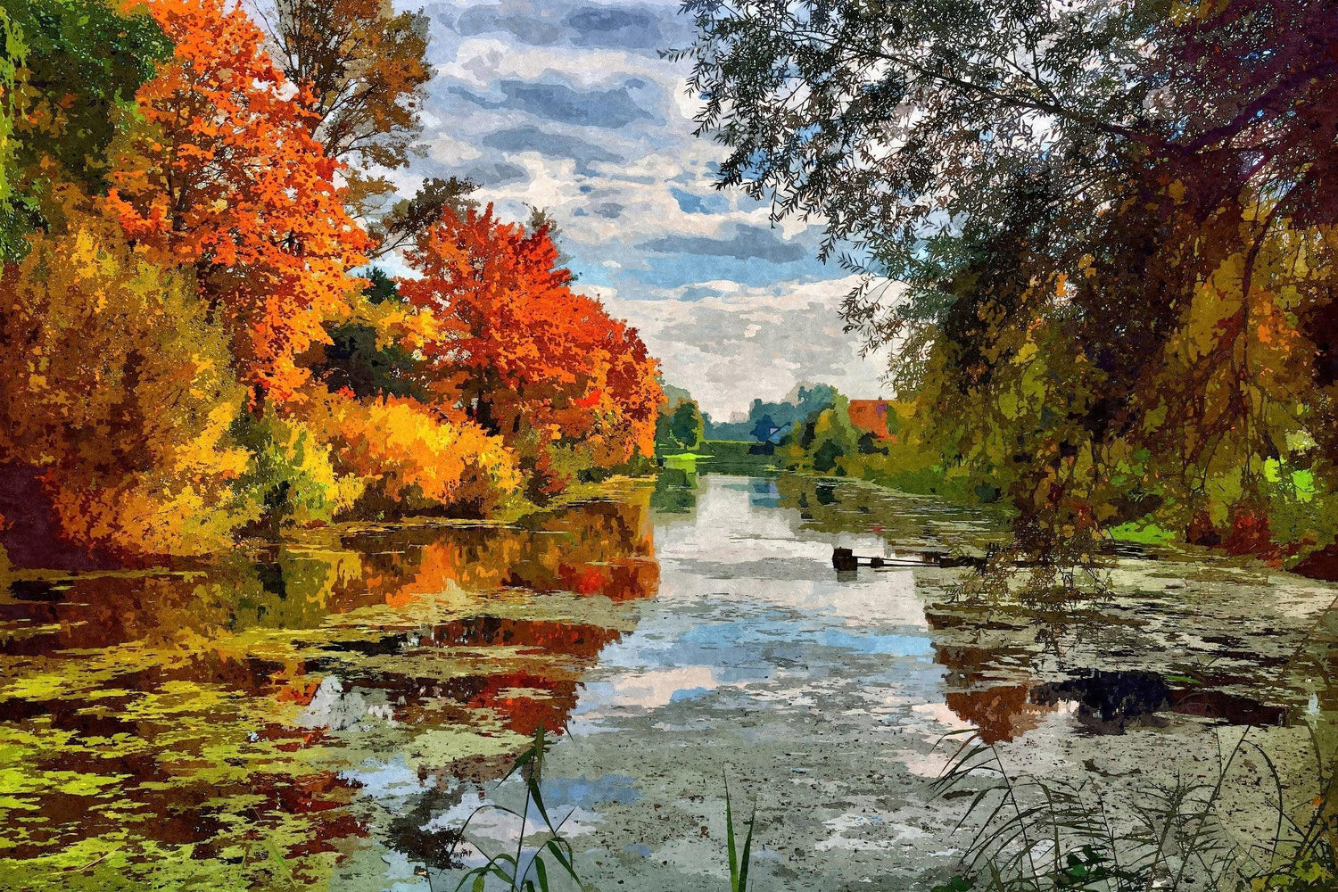Herbstbäume am See - Kunst des Denise Dundon - Diamond Painting