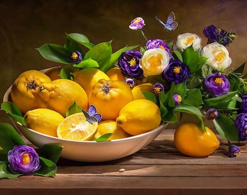 Zitronen und Blumen - Diamond Painting