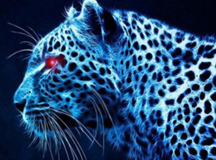 Leopard mit roten Augen - Farbe von Diamanten - Diamond Painting