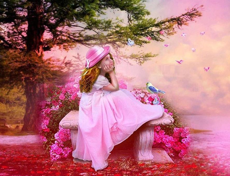 Kleines Mädchen im rosa Kleid - Diamond Painting