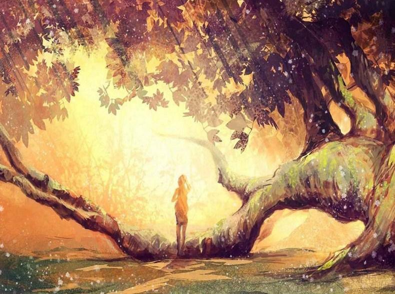 Einsames Mädchen unter dem Baum - Diamond Painting