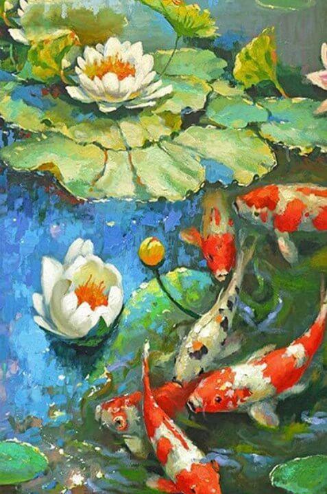 Lotusblume & Koi Fisch - Diamond Painting