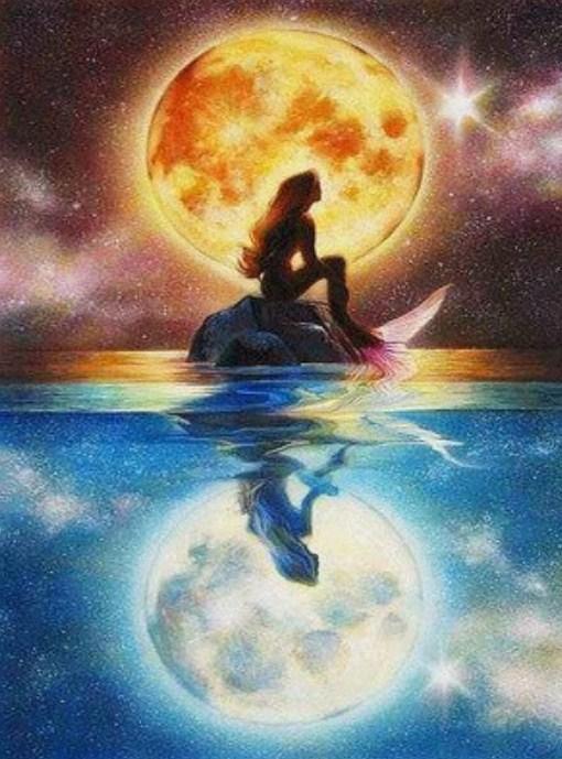 Meerjungfrau & Vollmond Diamond Painting - Diamond Painting
