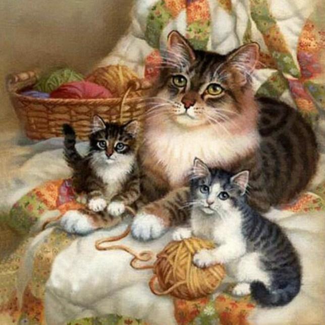 Mutter Katze & Baby Kätzchen - Diamond Painting
