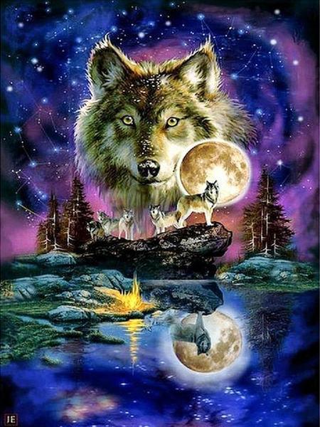 Indianischer Wolf - Diamond Painting