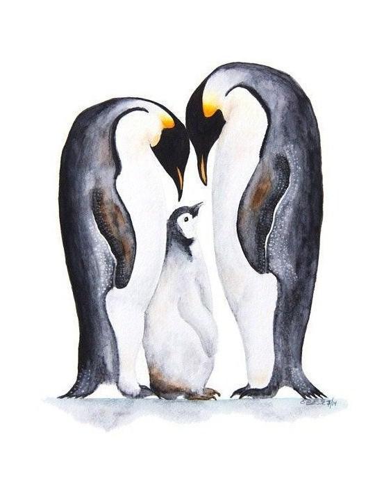 Pinguine paaren sich mit Baby - Diamond Painting