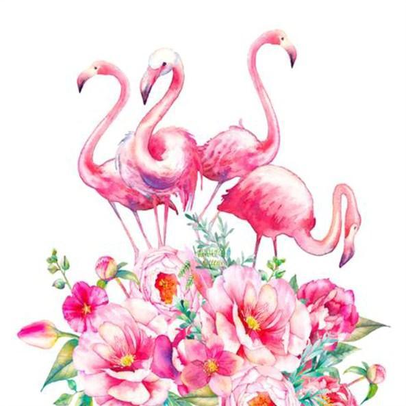 Rosa Flamingos & Blumen - Diamond Painting