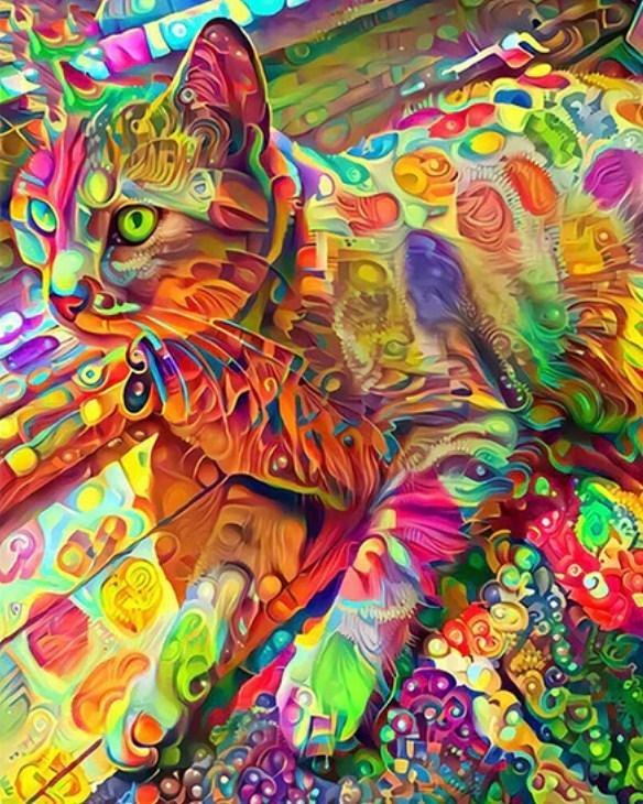 psychedelische Katze - Diamant Art Kit - Diamond Painting