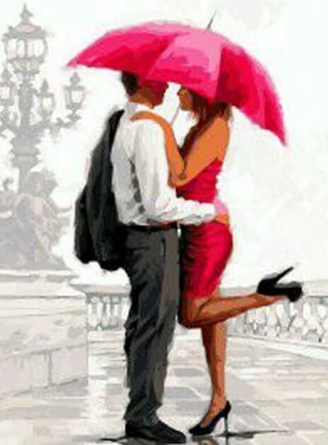 Romantisches Paar & roter Regenschirm - Diamond Painting
