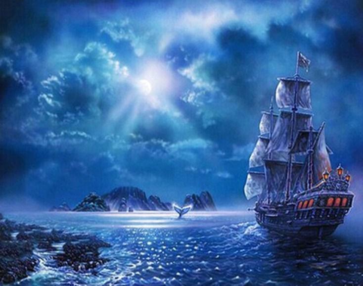 Segelschiff bei Nacht - Diamond Painting